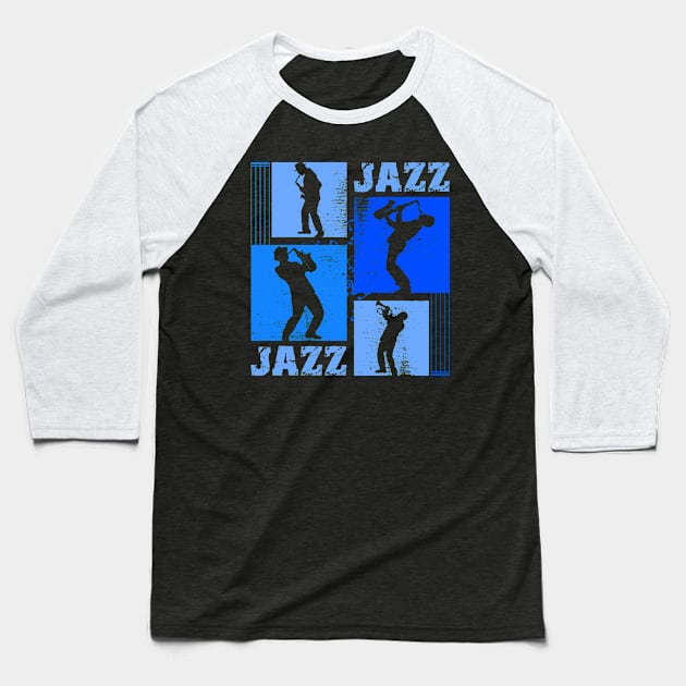 Jazz Saxophonist Blue Shades Blue Notes Musician Baseball T-Shirt by Designs by Romeo